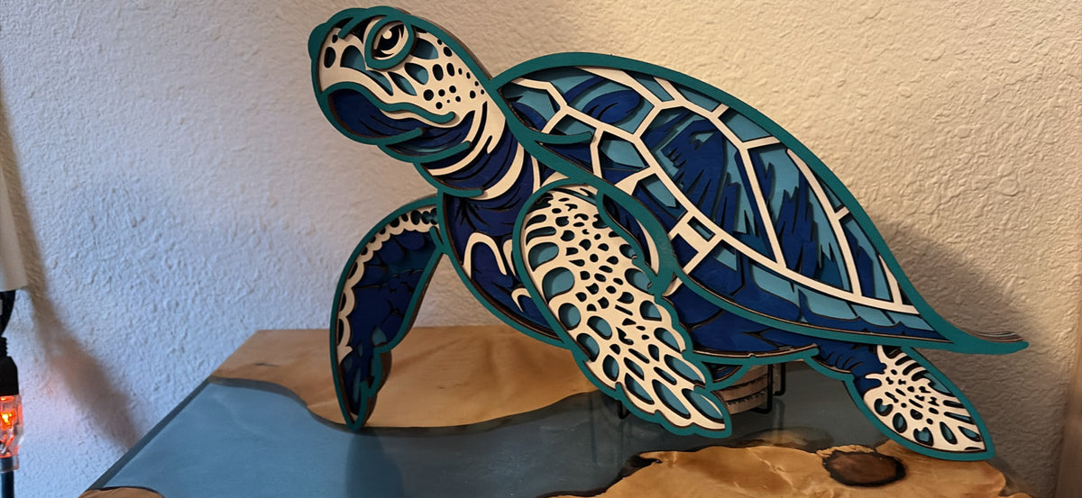 Handcrafted Laser-Cut Wooden Sea Turtle Wall Art - 2 color options