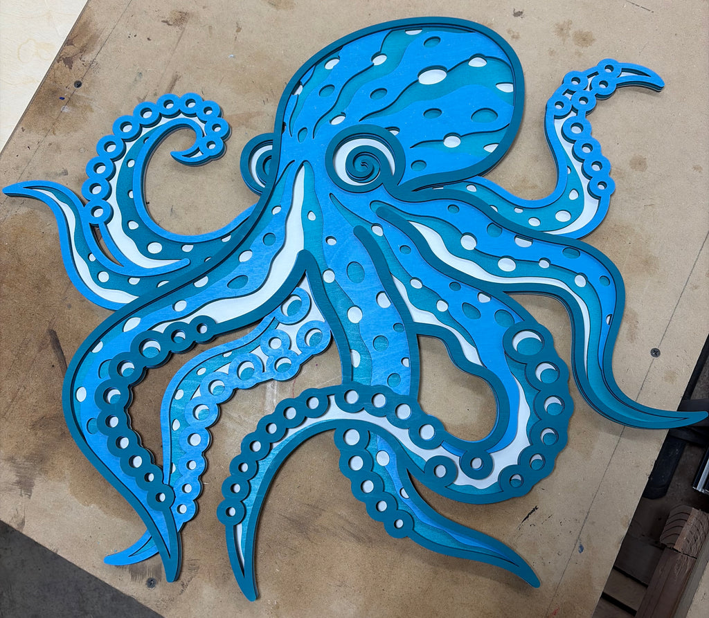 Multi-layered laser-cut octopus