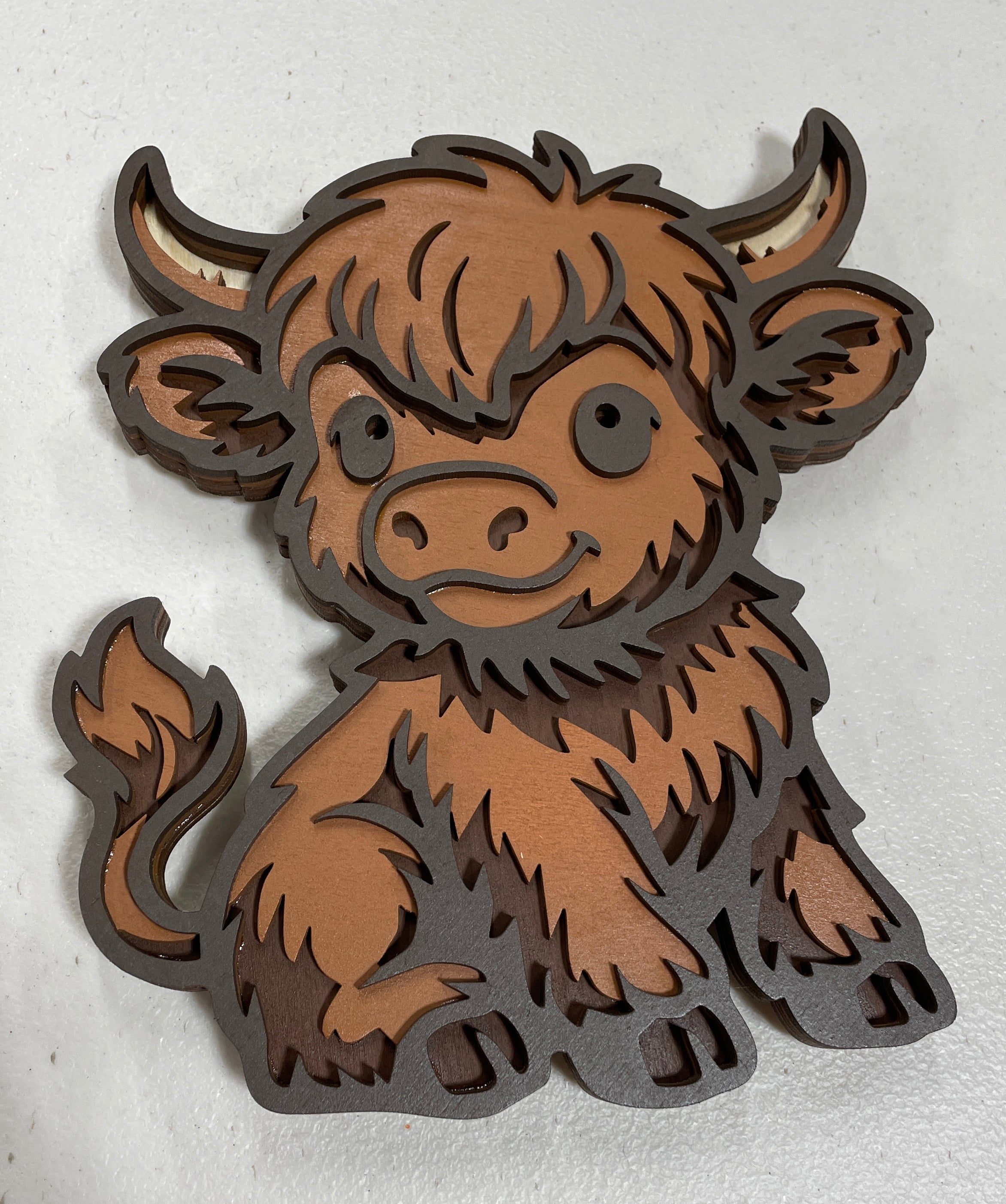 Wooden Layered Baby Highland Cow