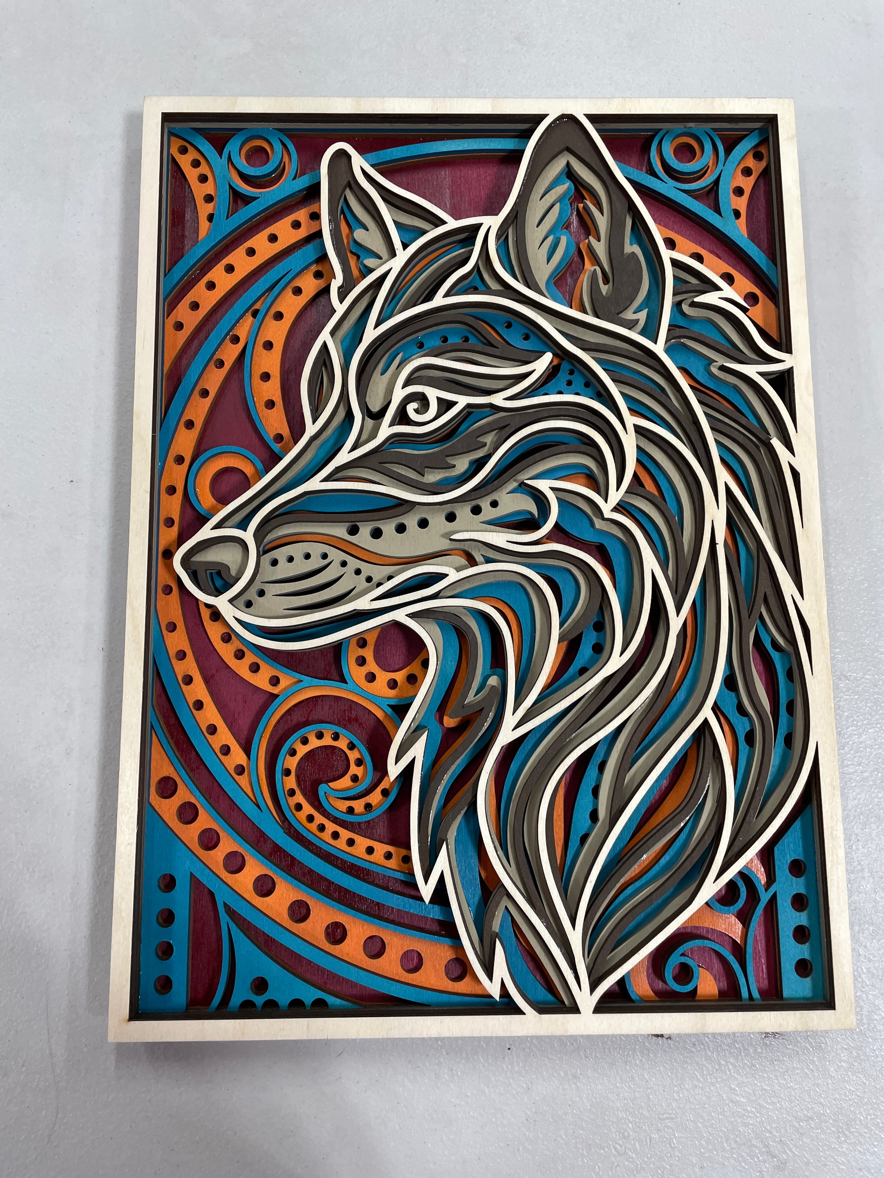 Multi-Layered Wooden Wolf Wall Art