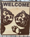 Wooden Laser-Cut Peeking Bear Welcome Sign