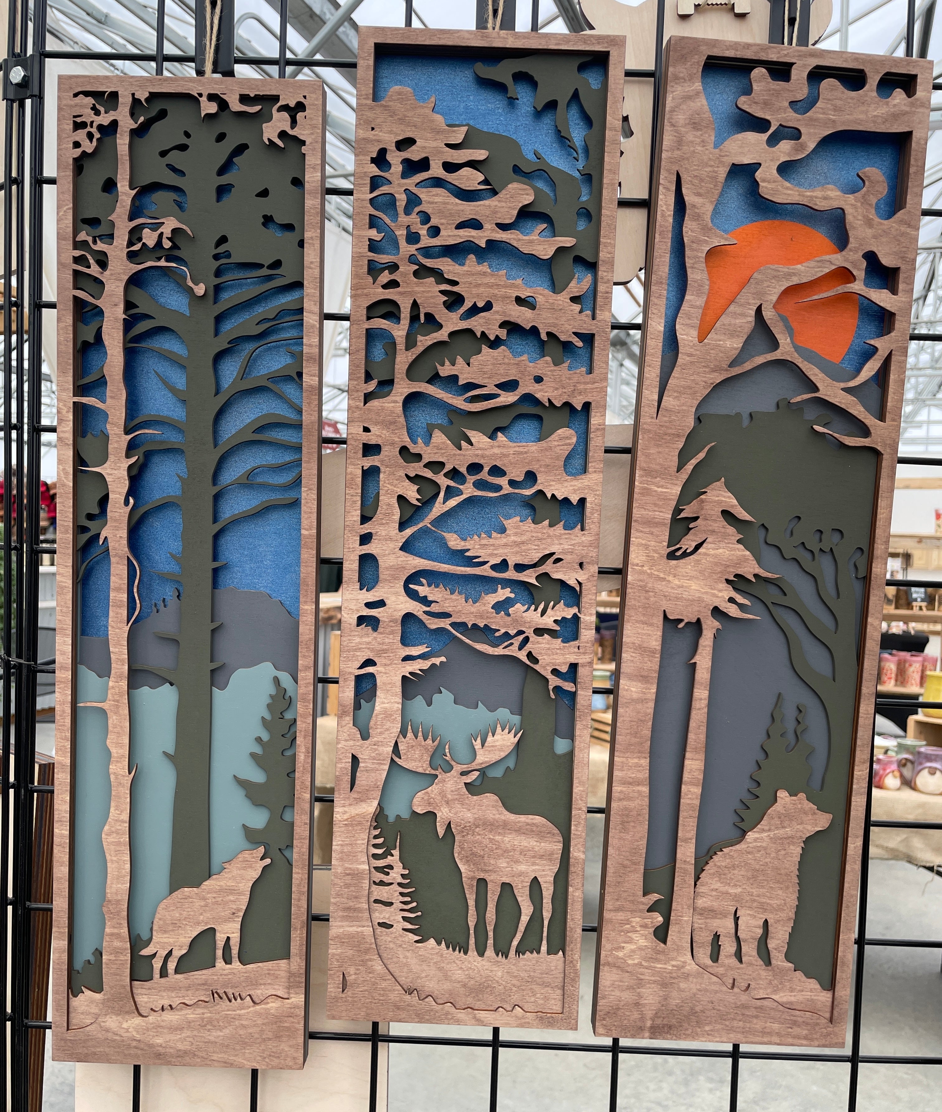 Set of 3 Laser-Cut Wood Wildlife Wall Art Panels