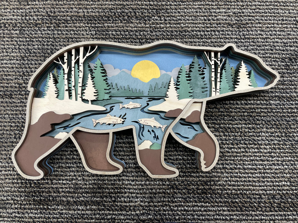 Bear featuring salmon scene inside - 2 color options available