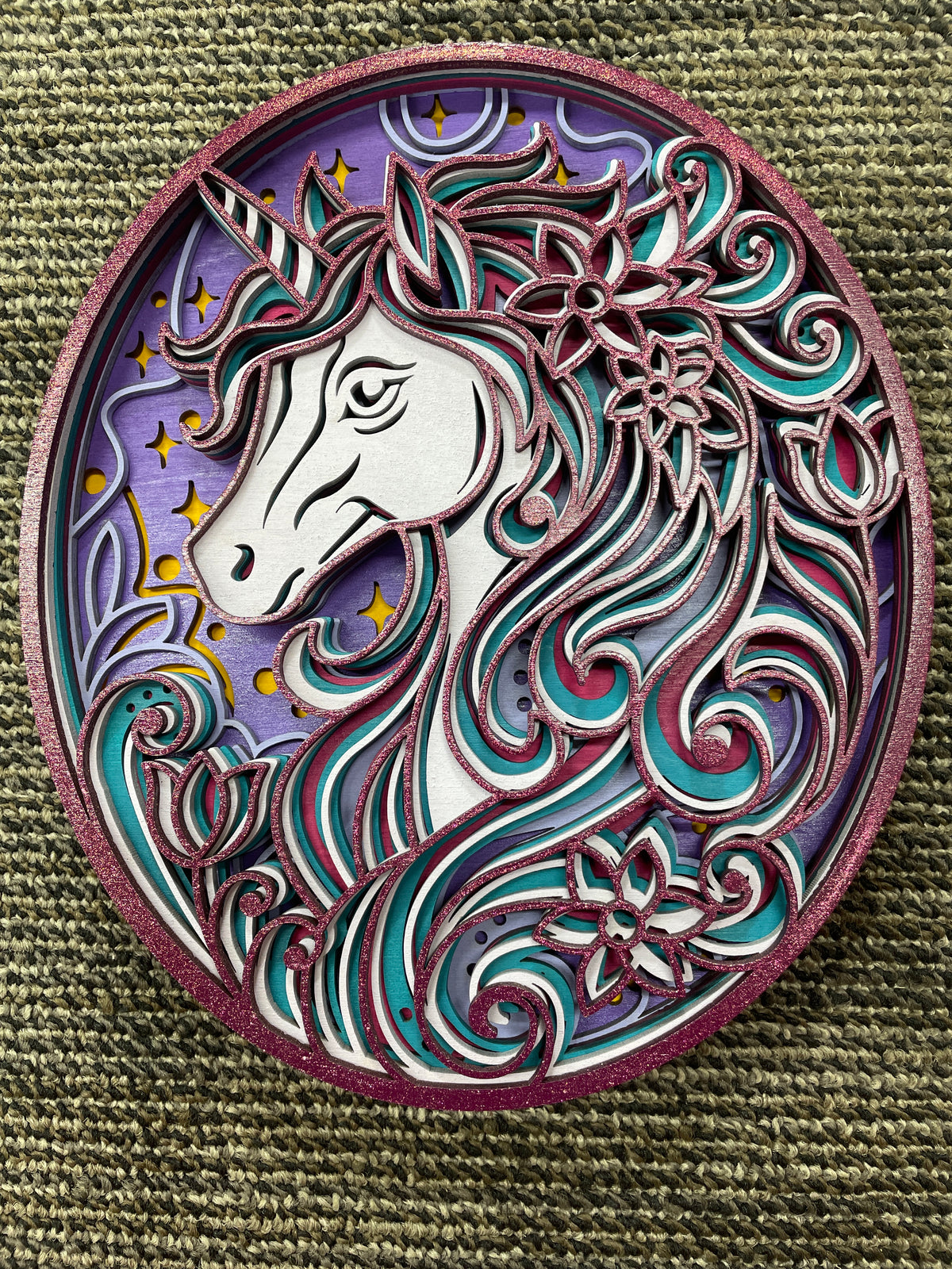 Unicorn multi-layered wooden piece