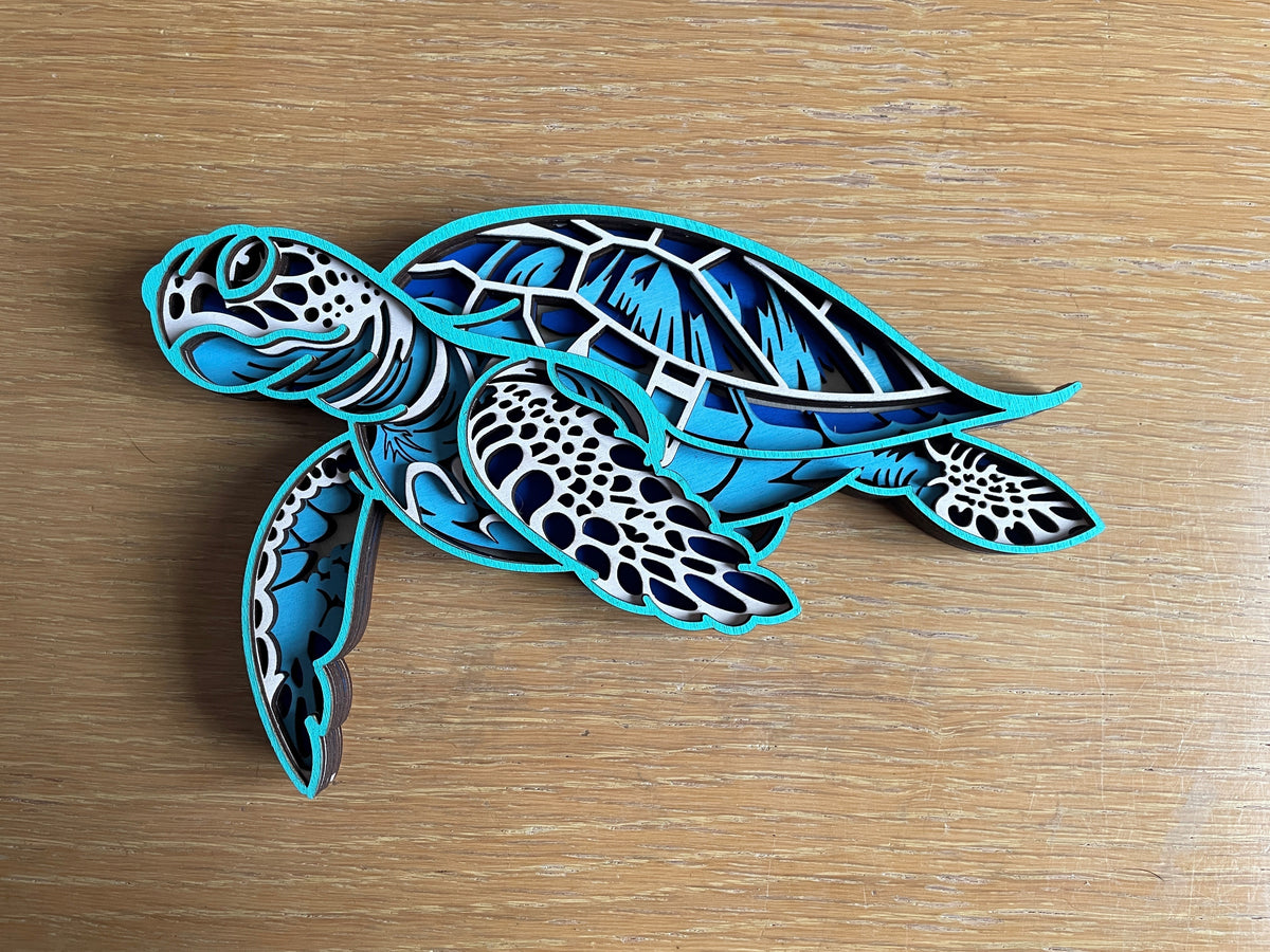 Handcrafted Laser-Cut Wooden Sea Turtle Wall Art - 2 color options