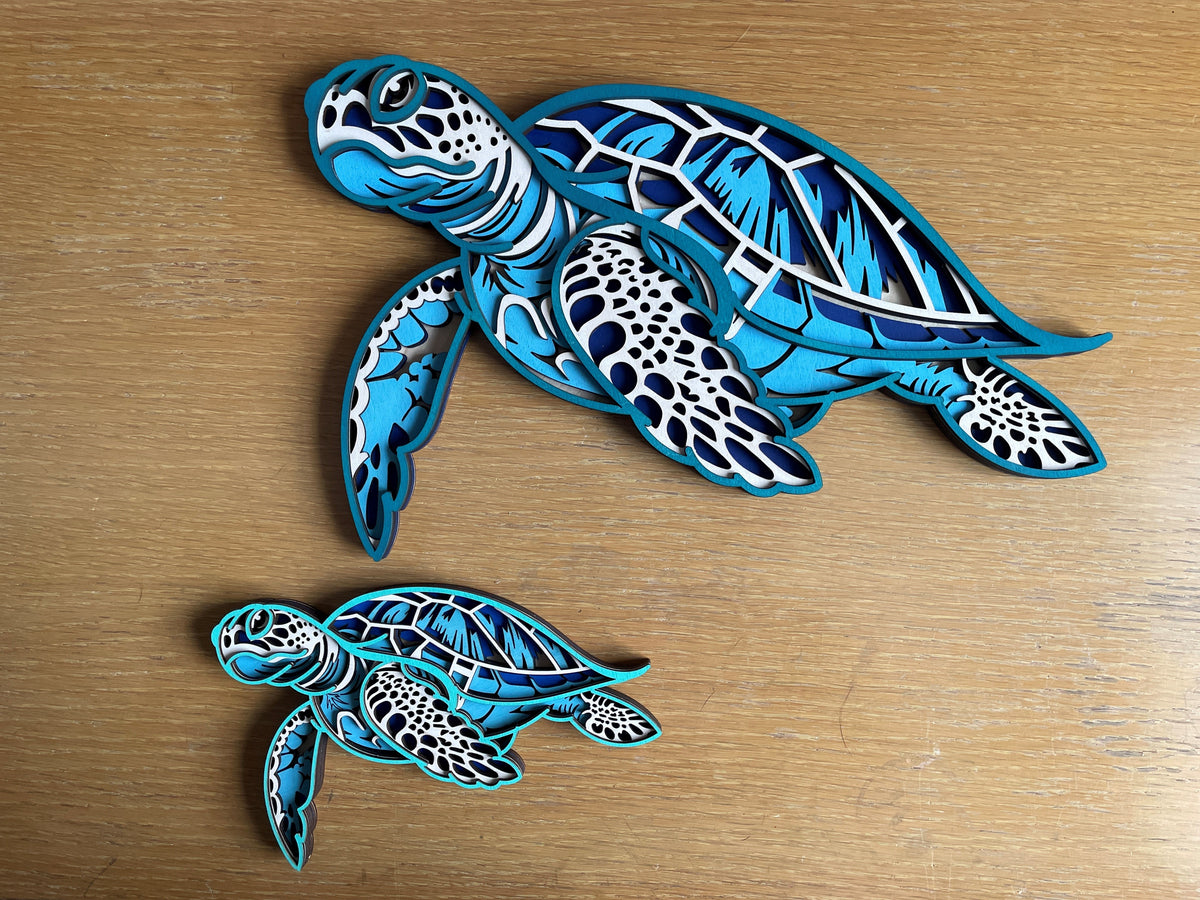 Handcrafted Laser-Cut Wooden Sea Turtle Wall Art - 2 color options