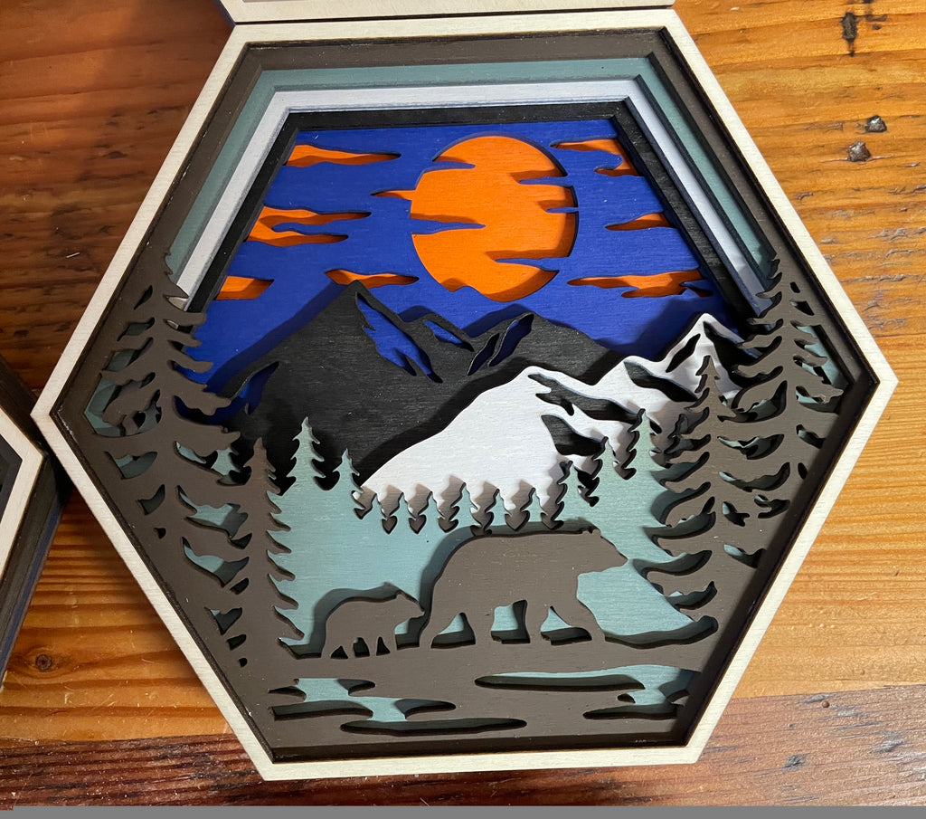 Multi-layered hexagon shaped wildlife pieces - 4 options available