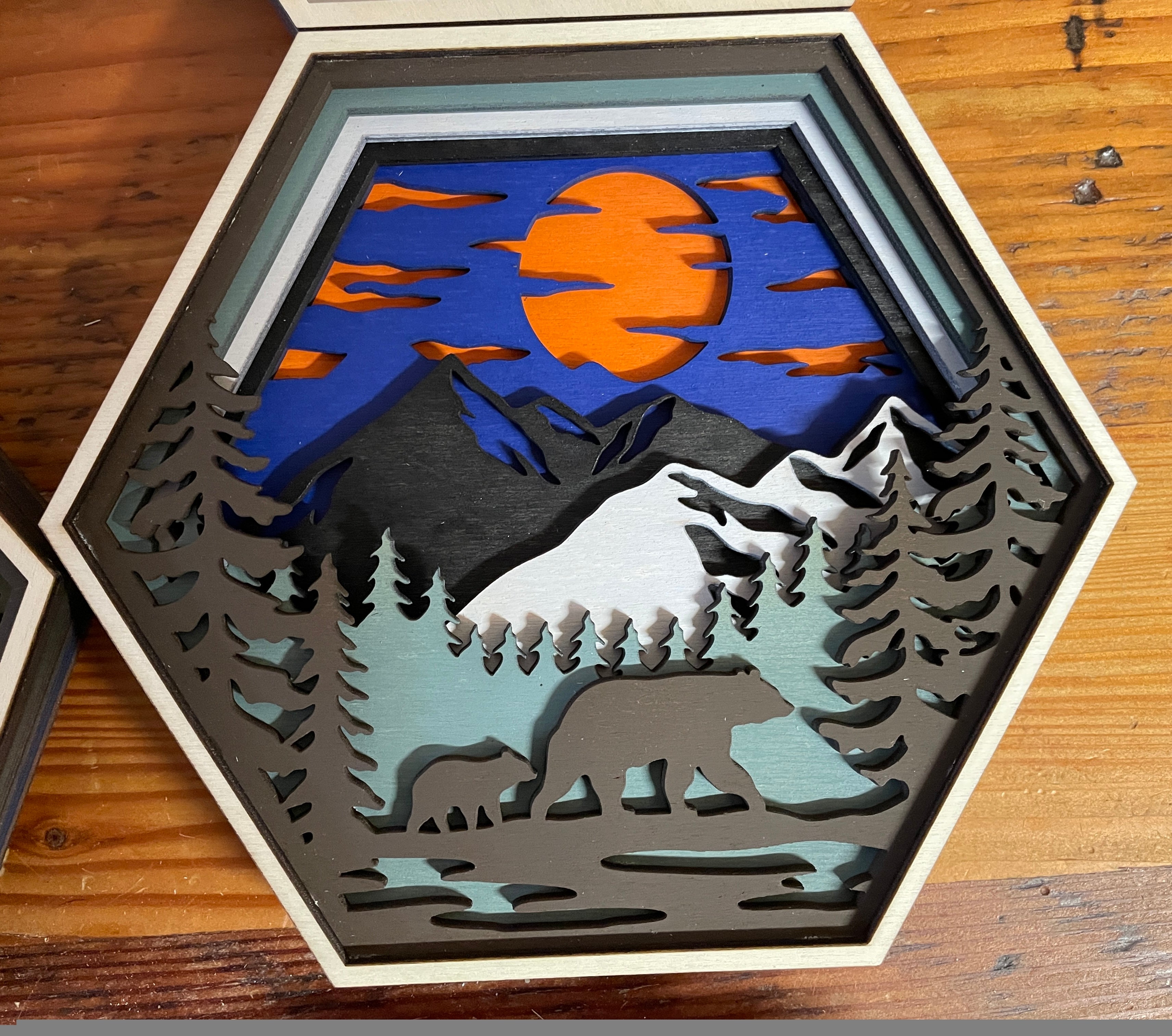 Multi-layered hexagon shaped wildlife pieces - 4 options available