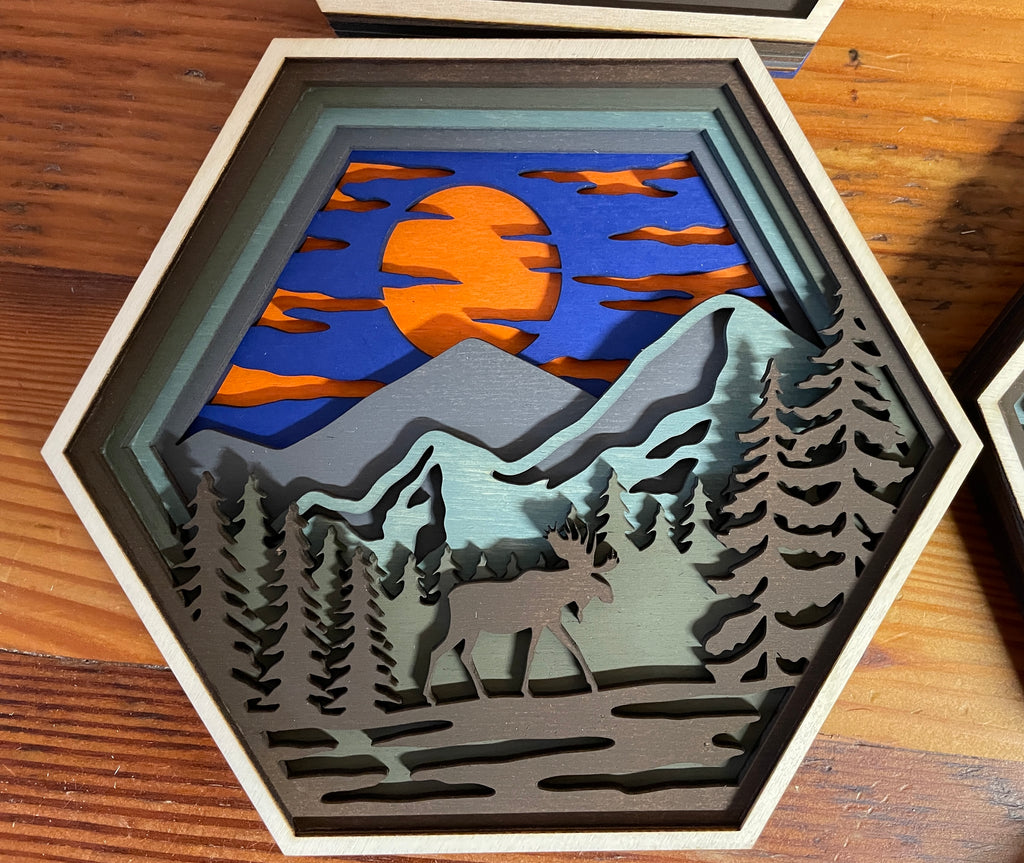 Multi-layered hexagon shaped wildlife pieces - 4 options available