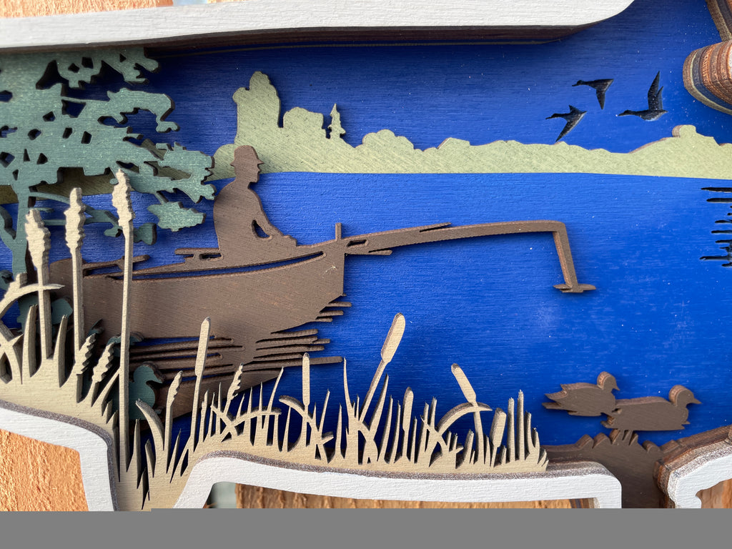 Multi-Layered Wooden Fish Wall Art Fishing Scene