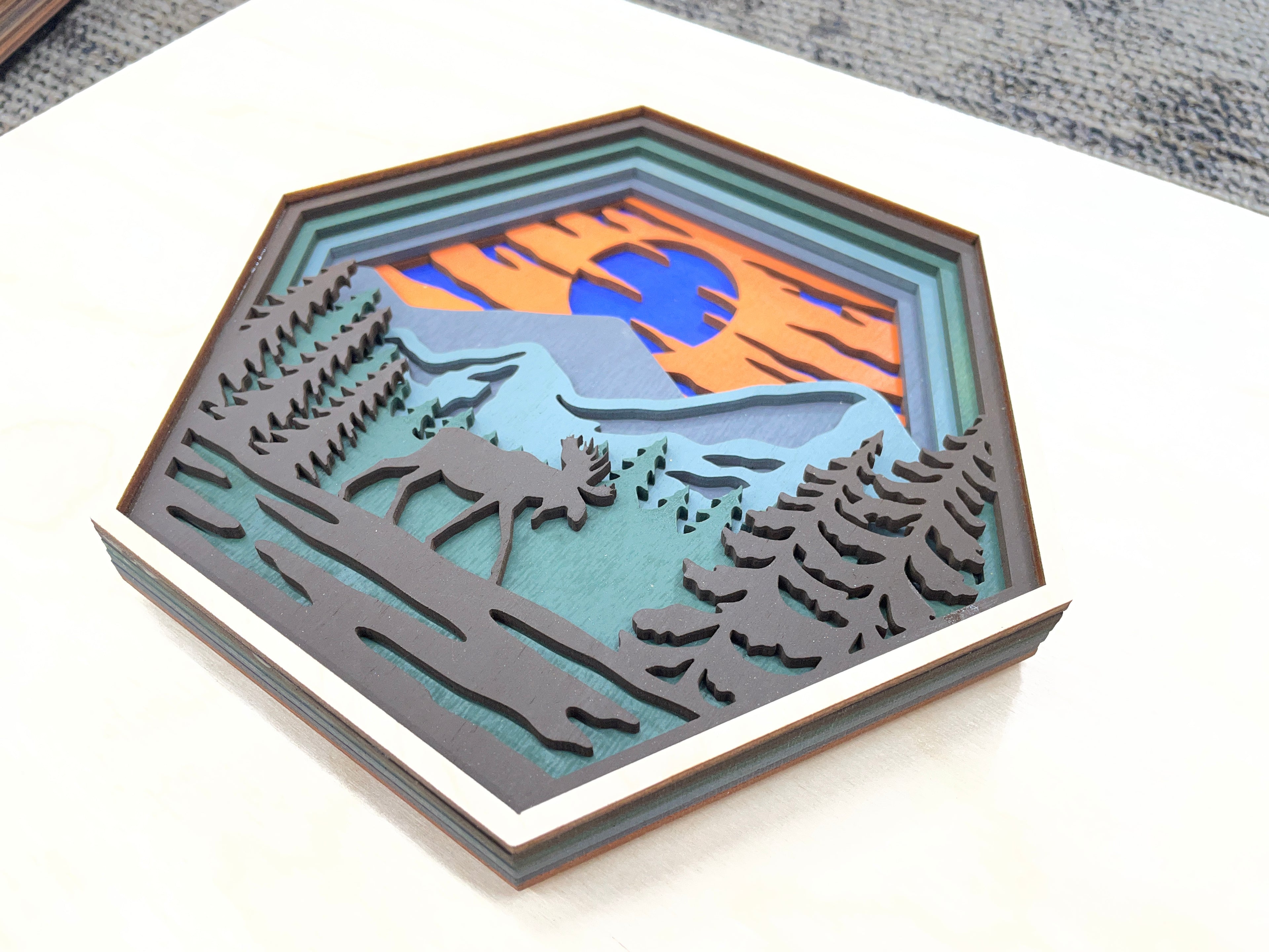 Multi-layered hexagon shaped wildlife pieces - 4 options available