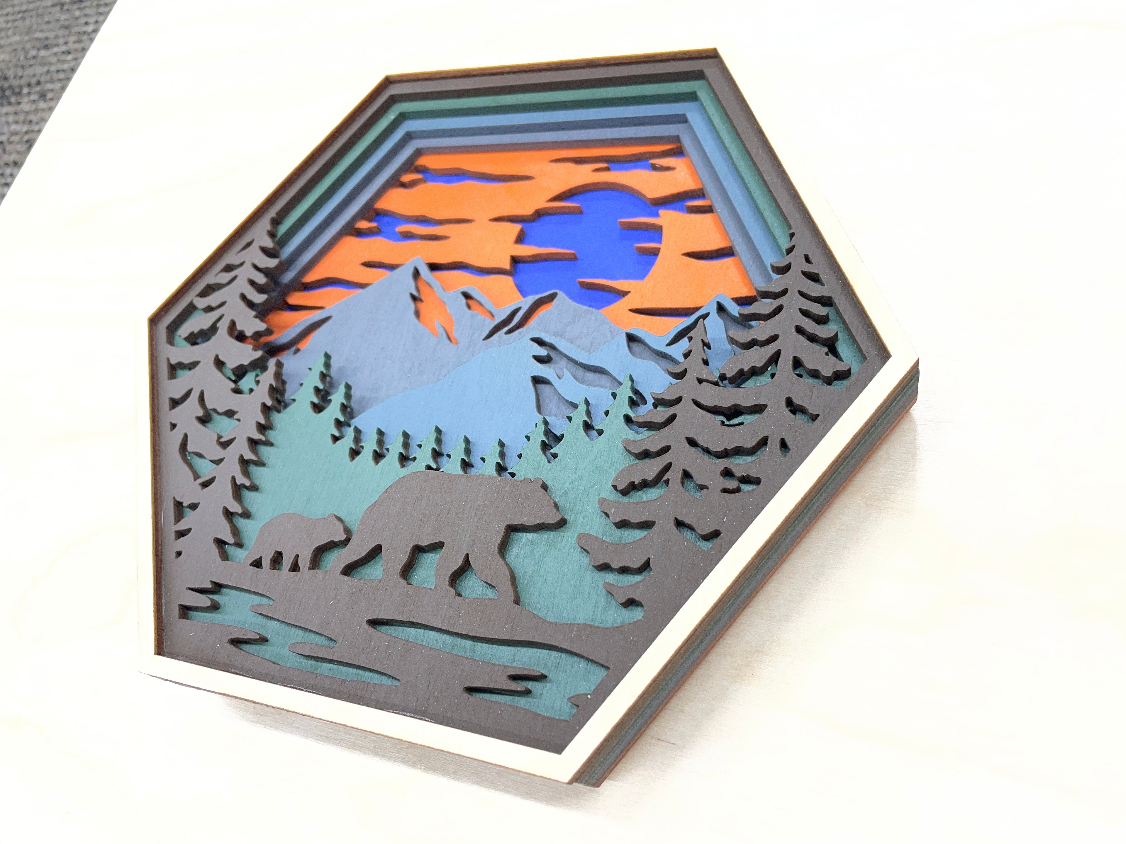Multi-layered hexagon shaped wildlife pieces - 4 options available