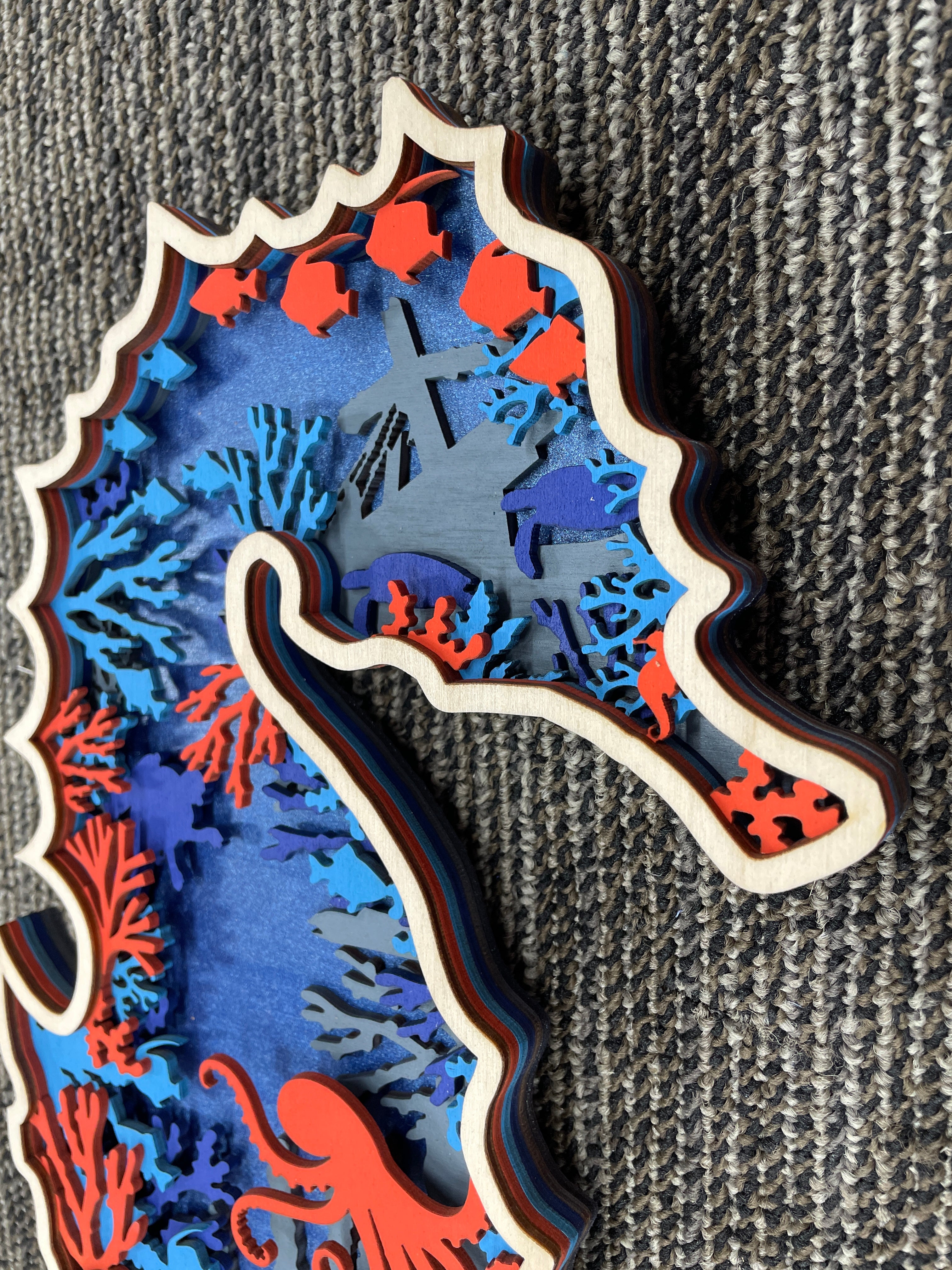 Multi-Layered Wooden Seahorse