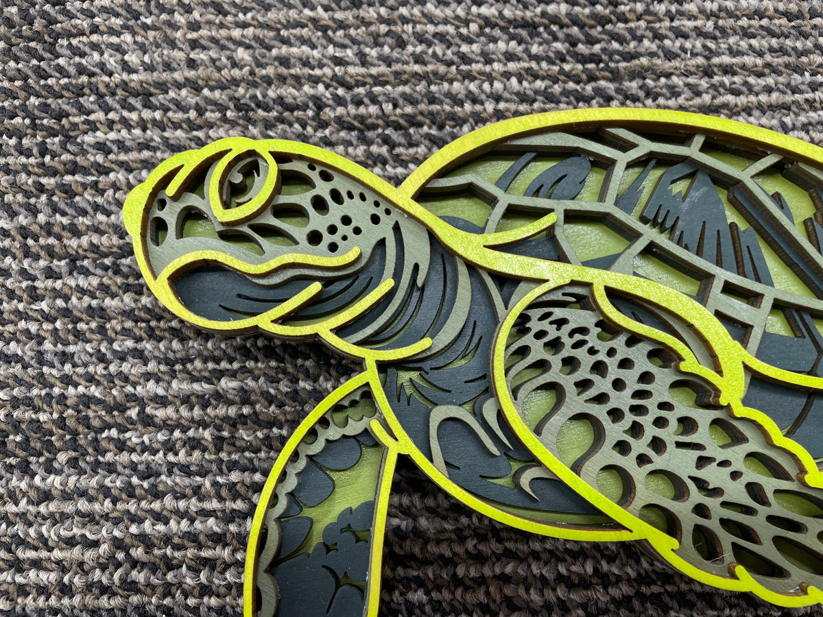 Handcrafted Laser-Cut Wooden Sea Turtle Wall Art - 2 color options