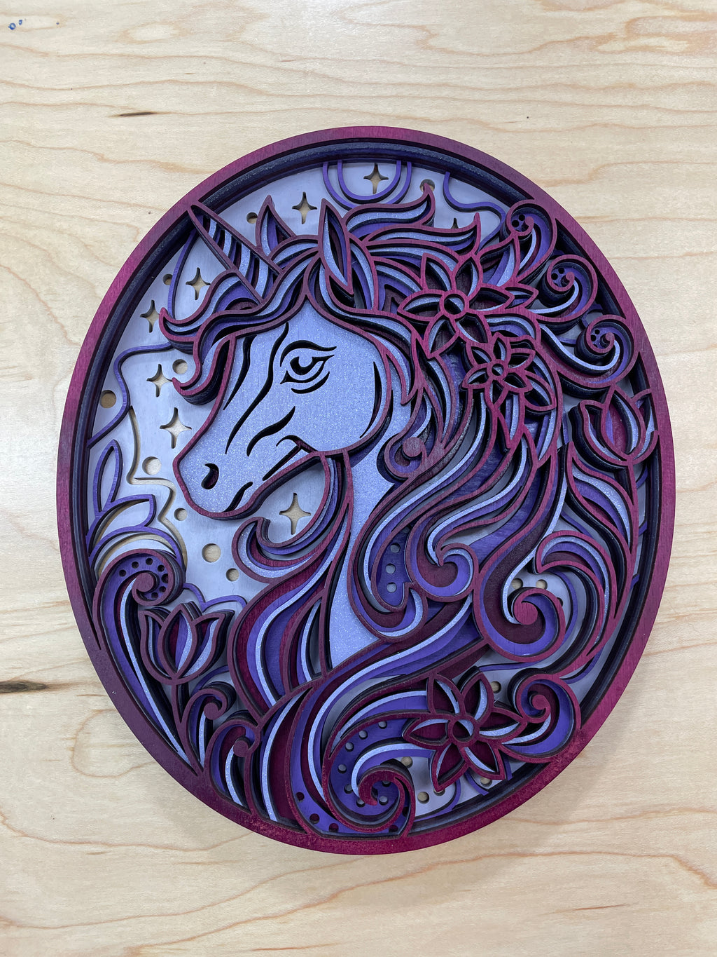 Unicorn multi-layered wooden piece