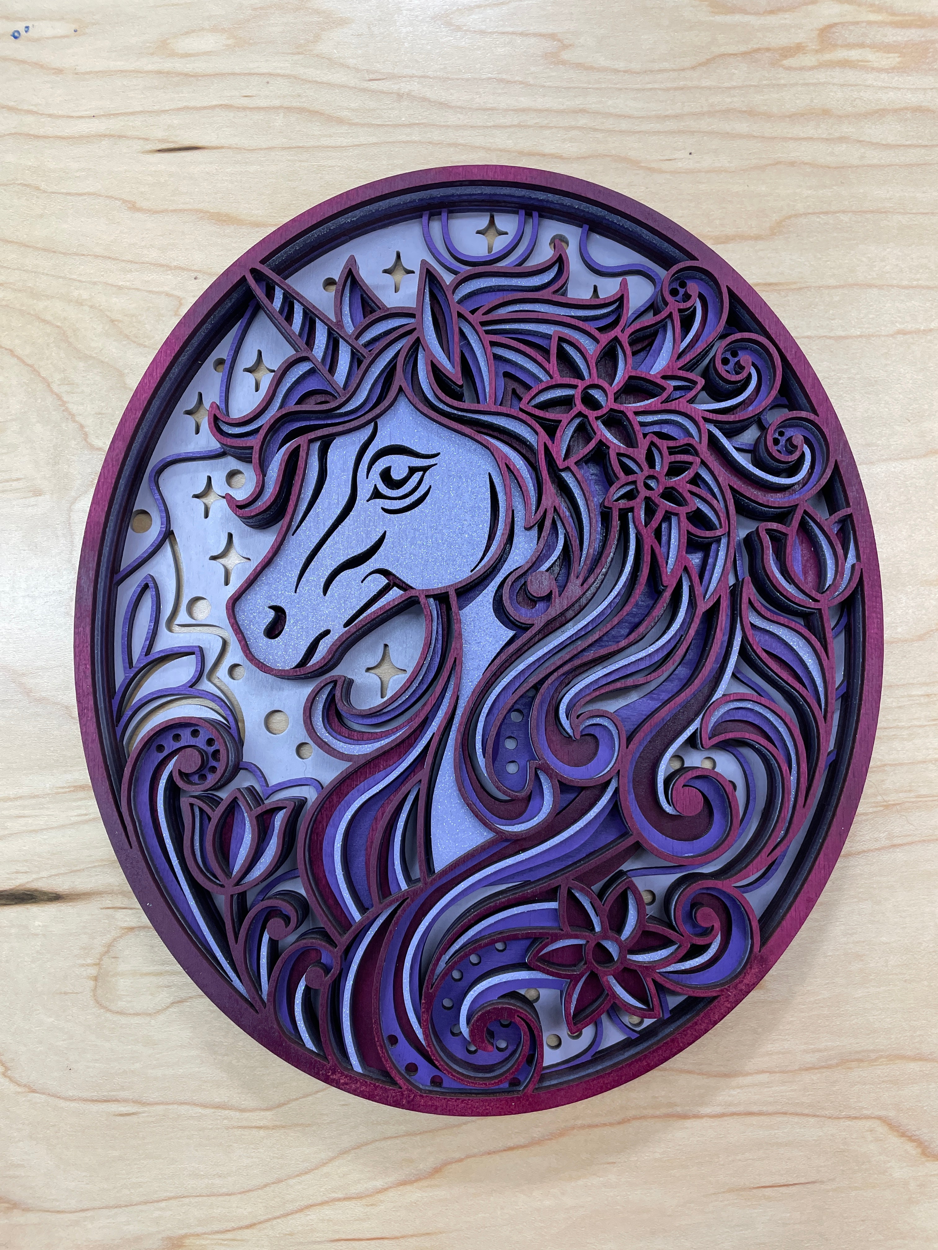 Unicorn multi-layered wooden piece