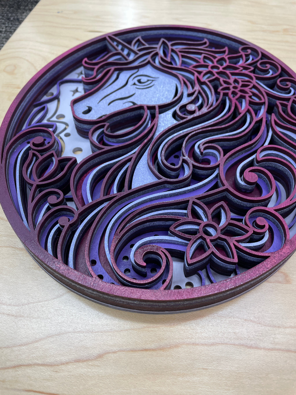 Unicorn multi-layered wooden piece