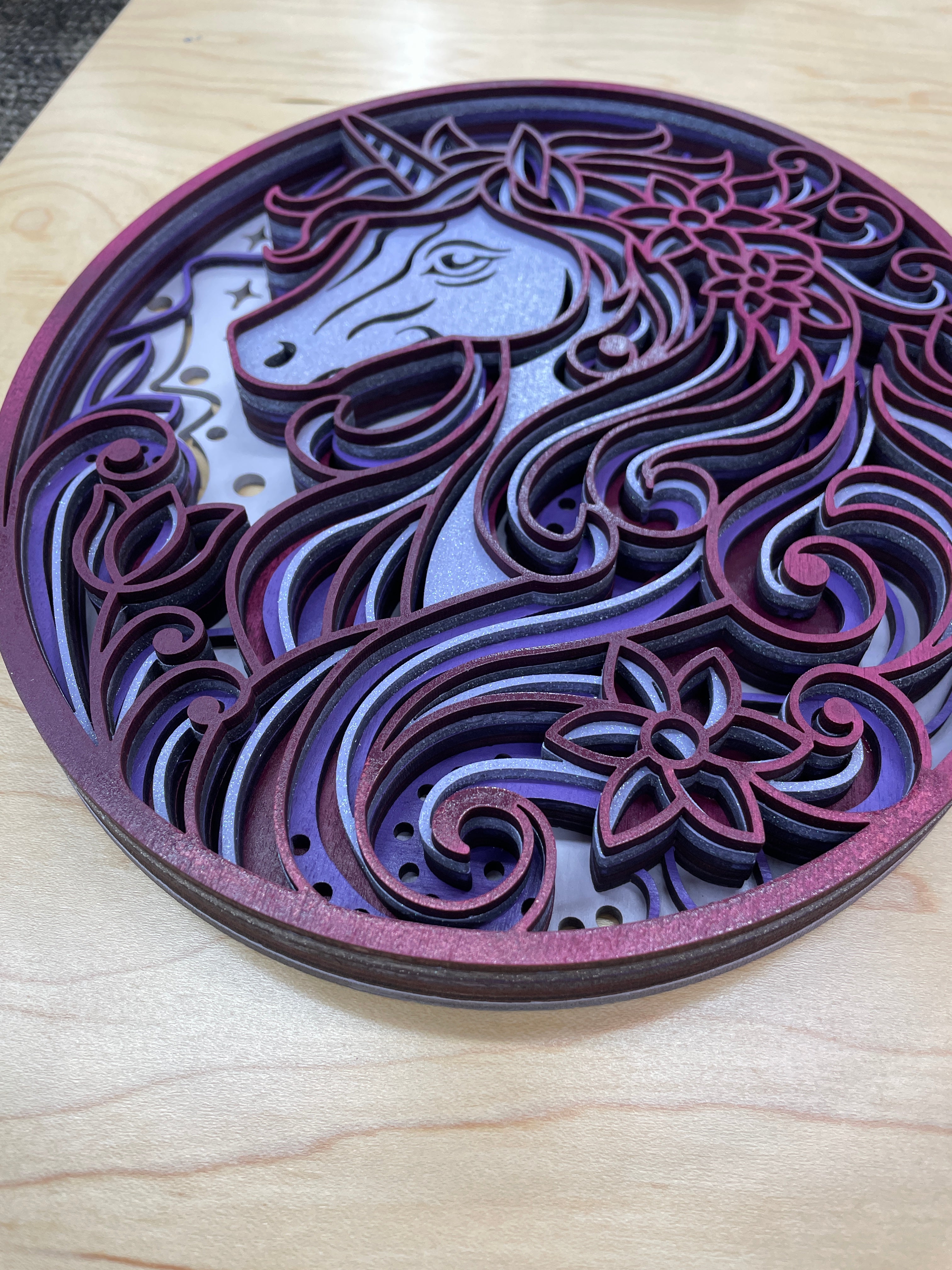 Unicorn multi-layered wooden piece