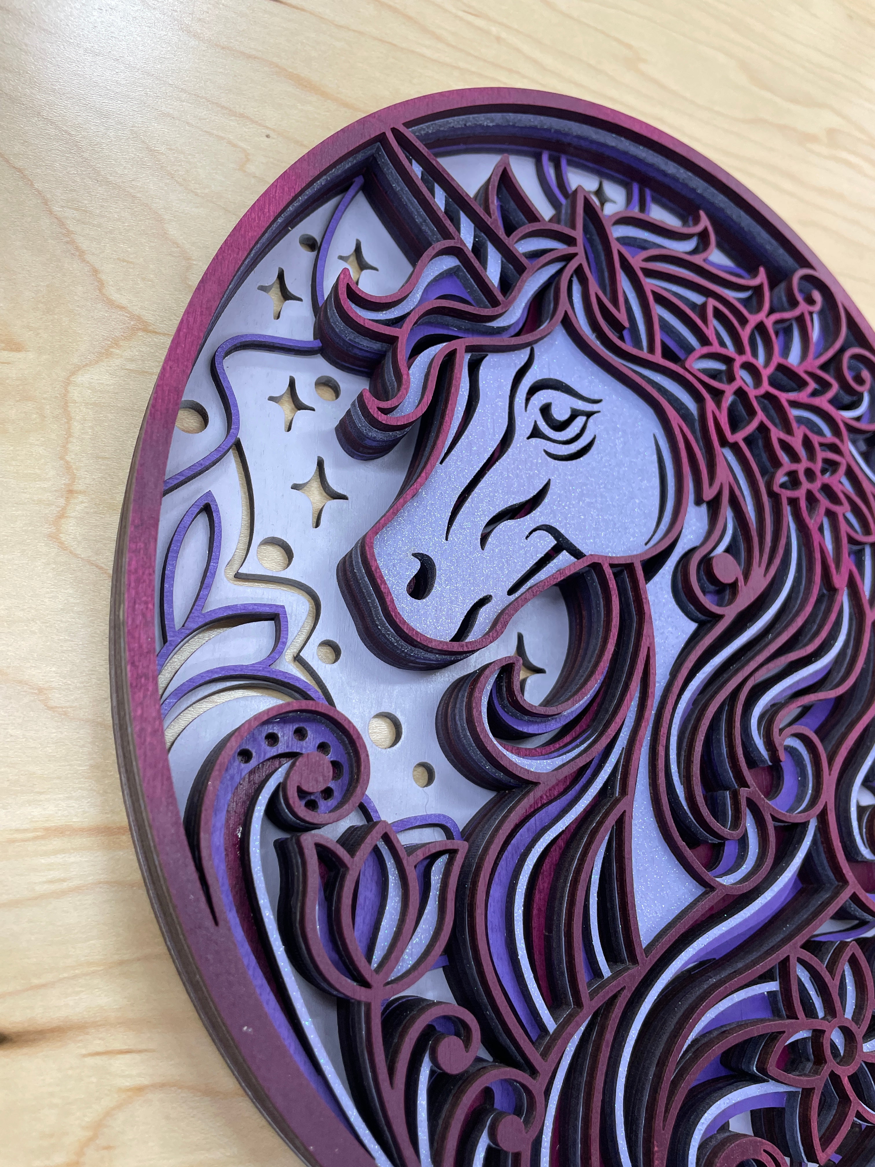 Unicorn multi-layered wooden piece