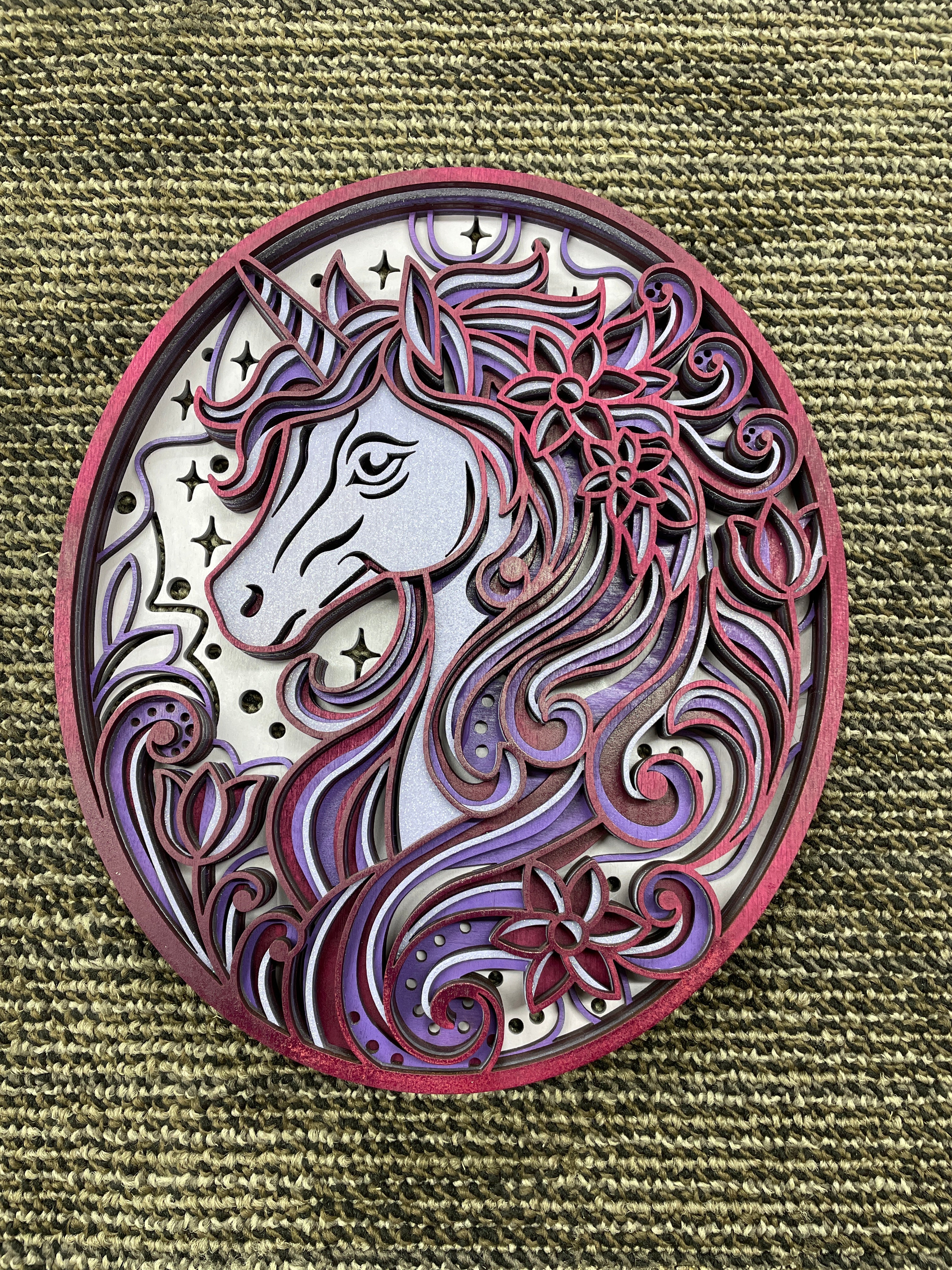Unicorn multi-layered wooden piece