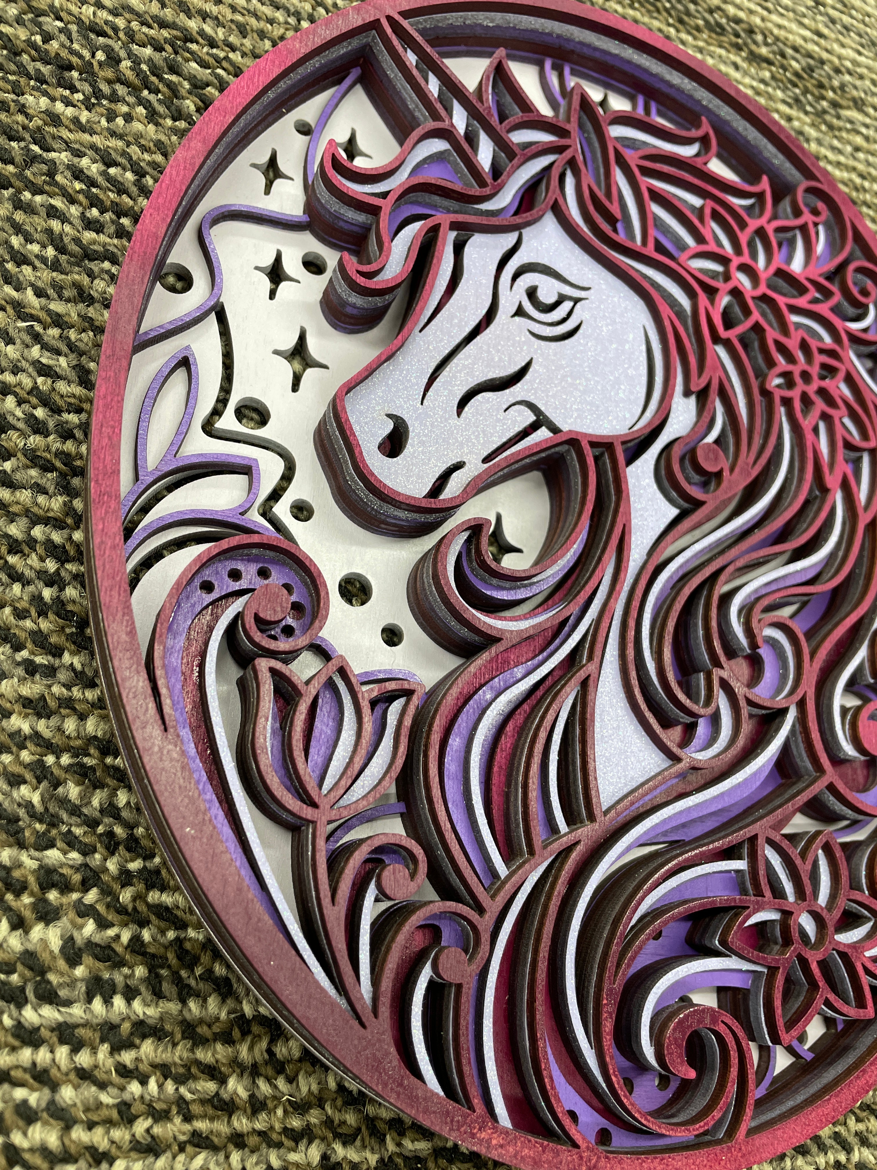 Unicorn multi-layered wooden piece