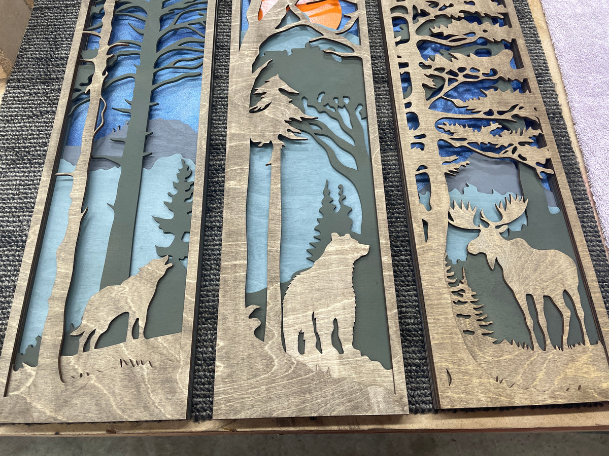 Set of 3 Handcrafted Laser-Cut Wildlife Wall Art Panels