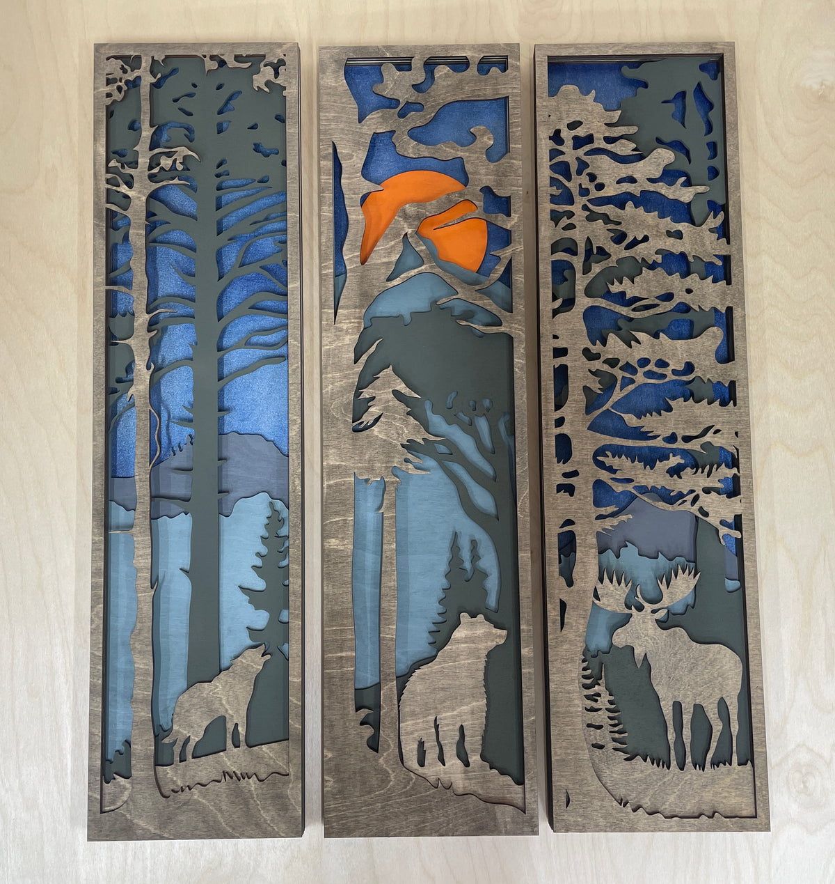 Set of 3 Handcrafted Laser-Cut Wildlife Wall Art Panels