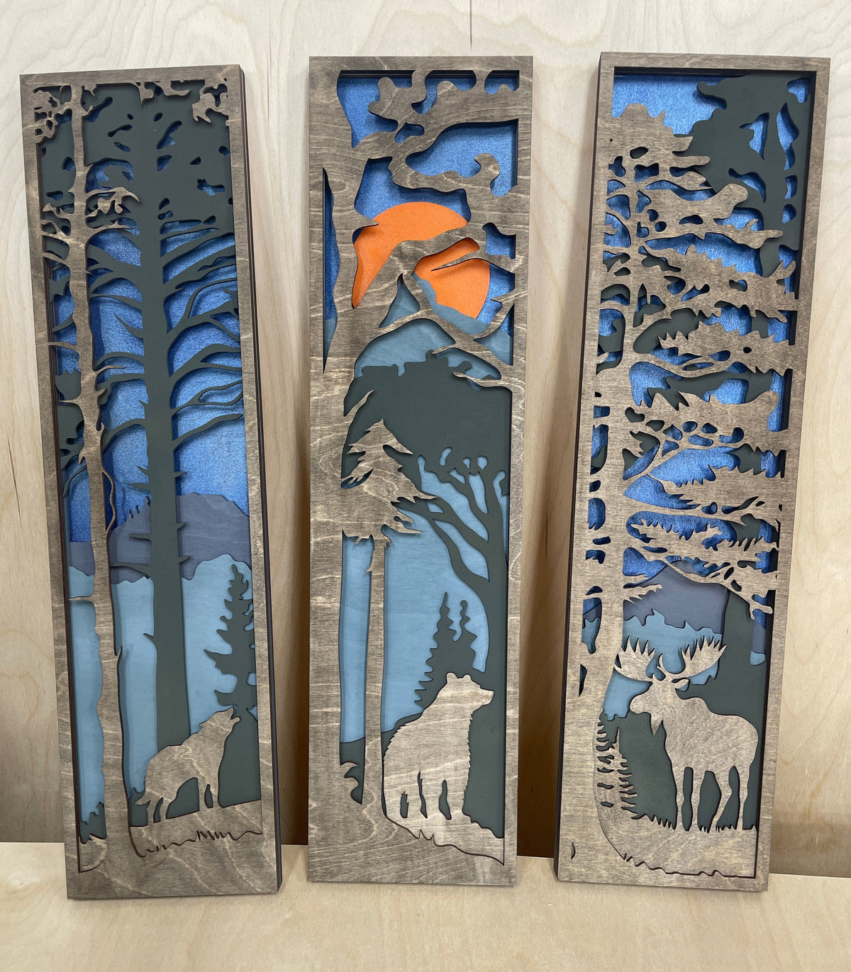 Set of 3 Handcrafted Laser-Cut Wildlife Wall Art Panels