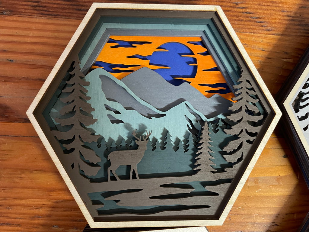 Multi-layered hexagon shaped wildlife pieces - 4 options available