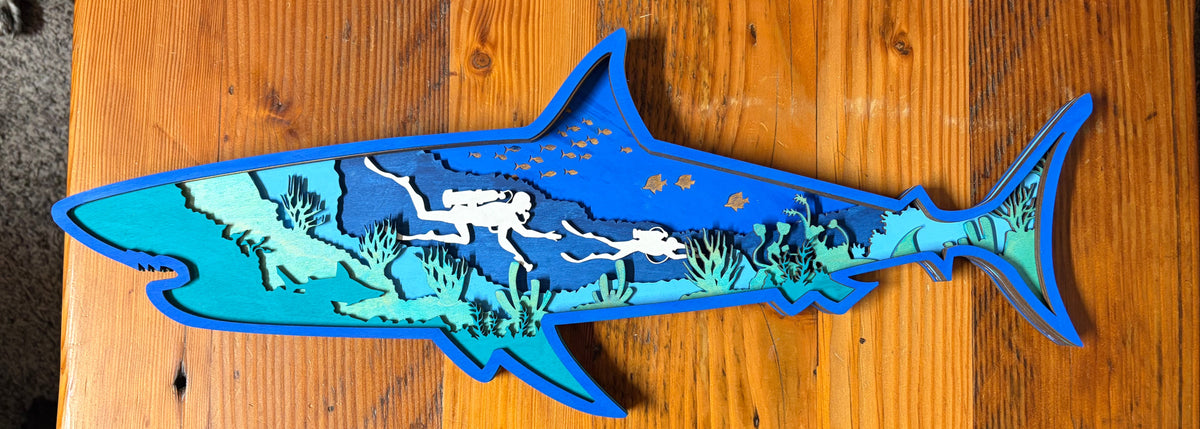 Shark with scuba diving scene inside - 2 options available