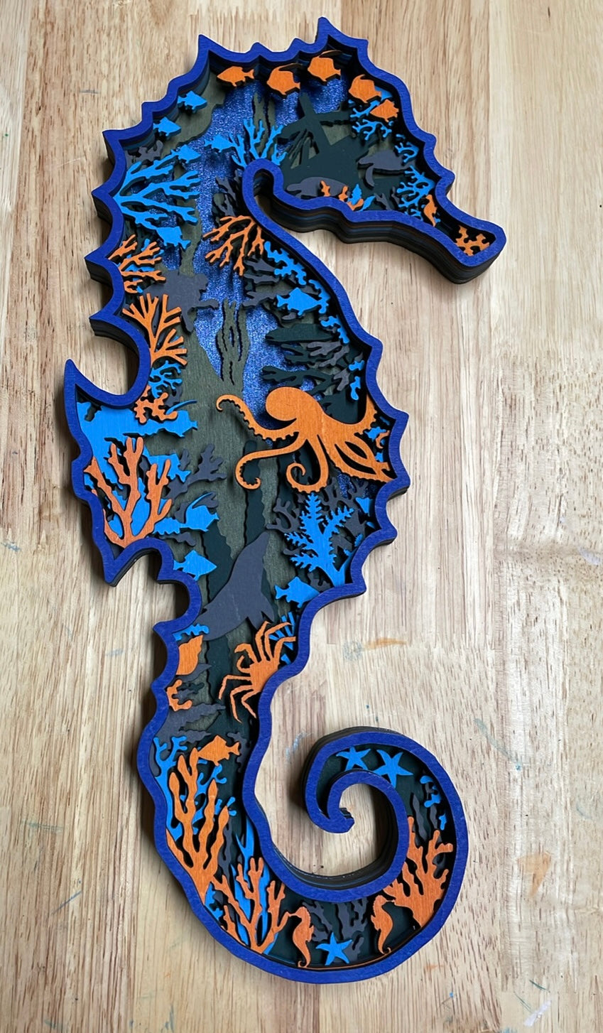 Multi-Layered Wooden Seahorse