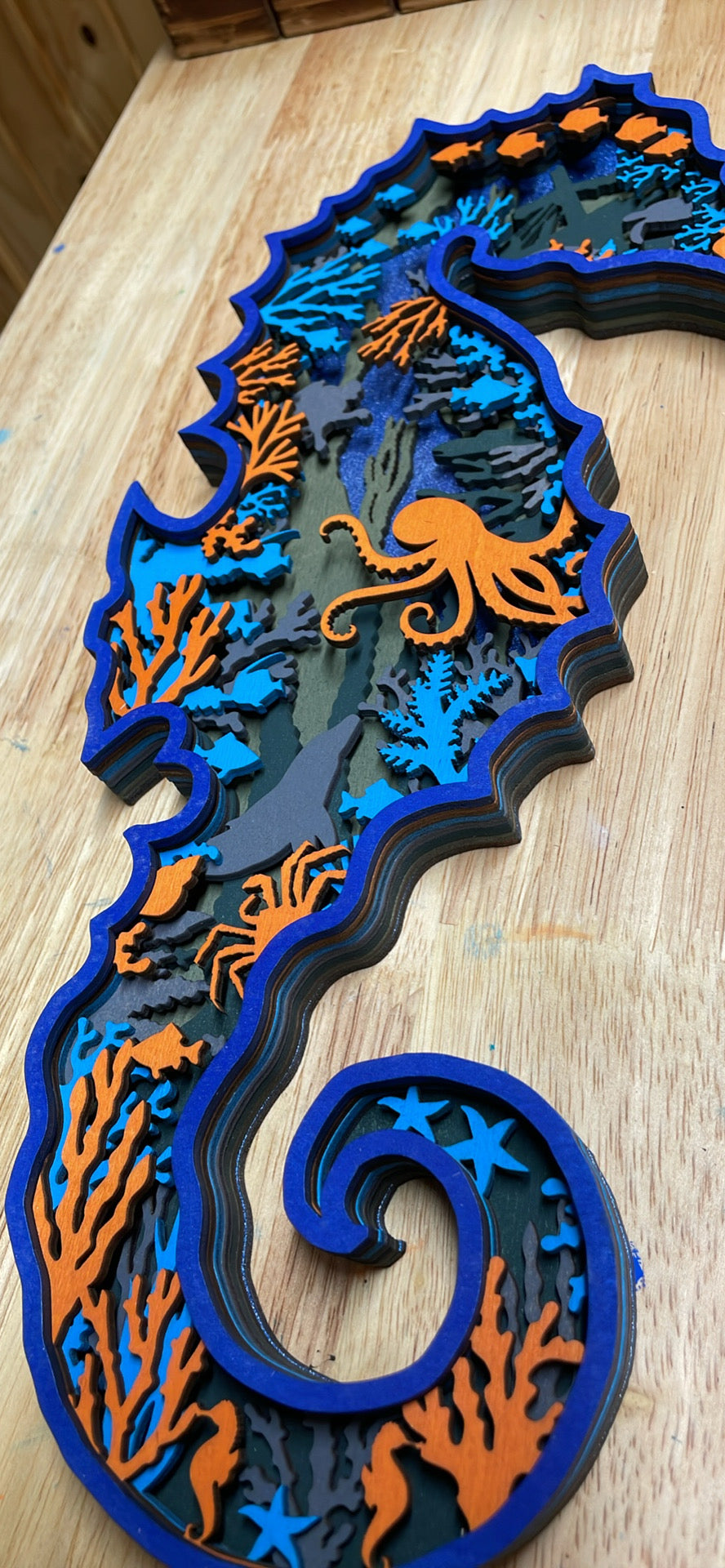 Multi-Layered Wooden Seahorse