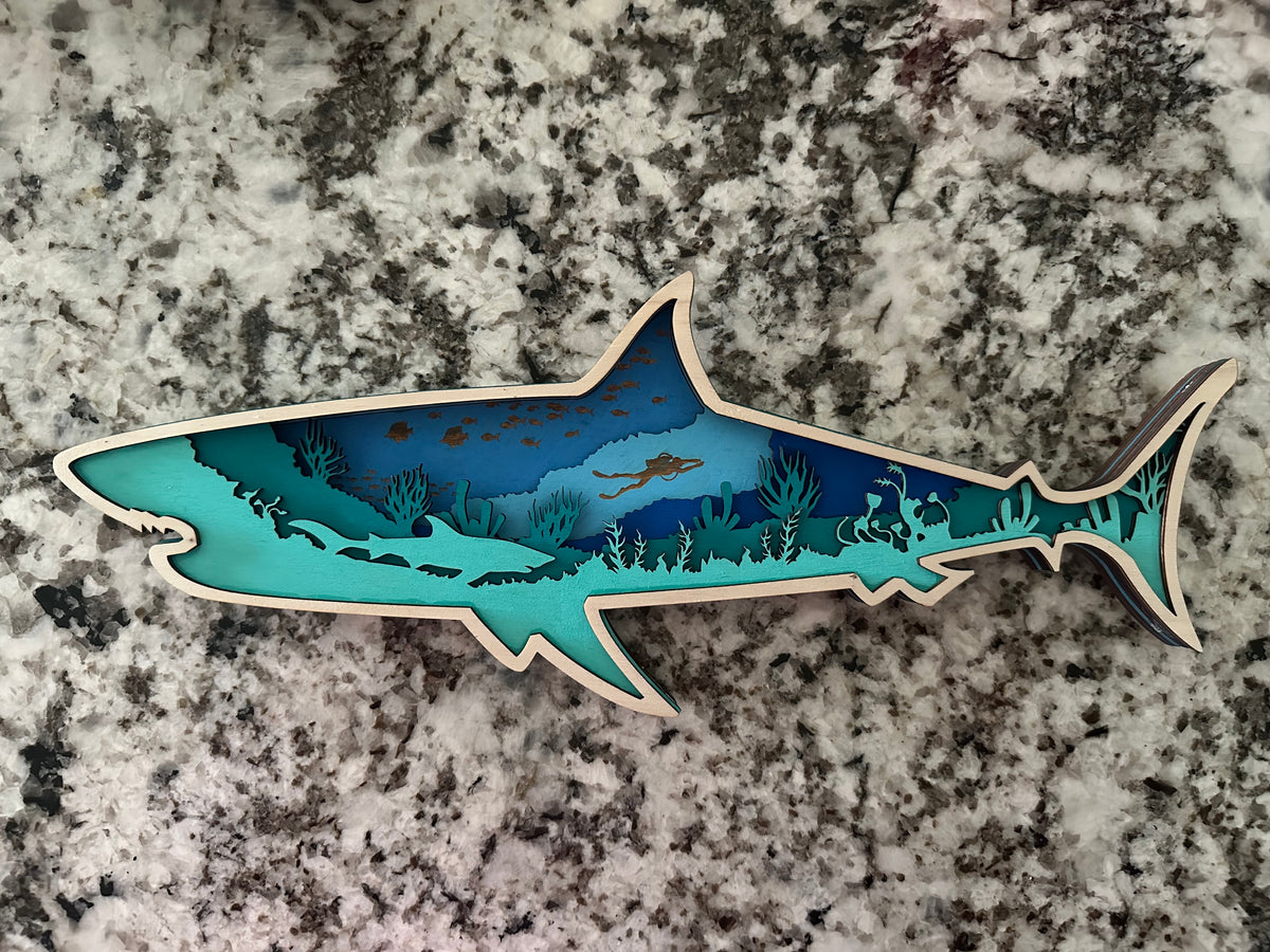 Shark with scuba diving scene inside - 2 options available