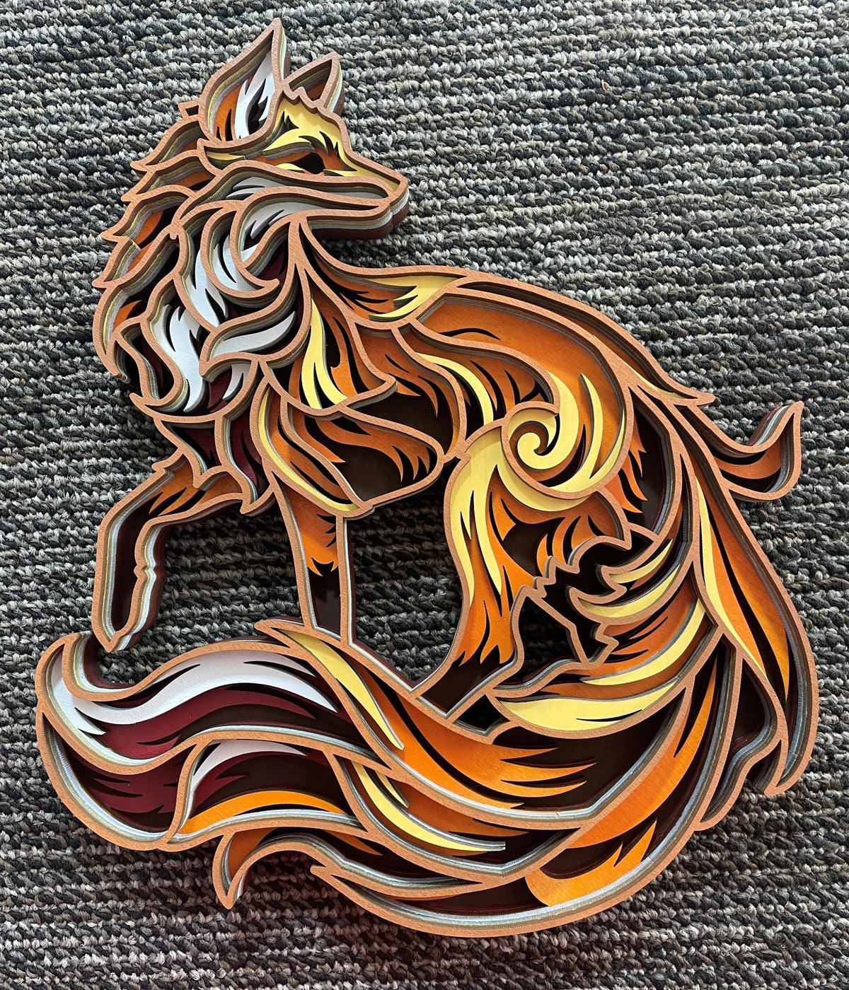 Handcrafted Laser-Cut Multi-Layered Wooden Fox Wall Art