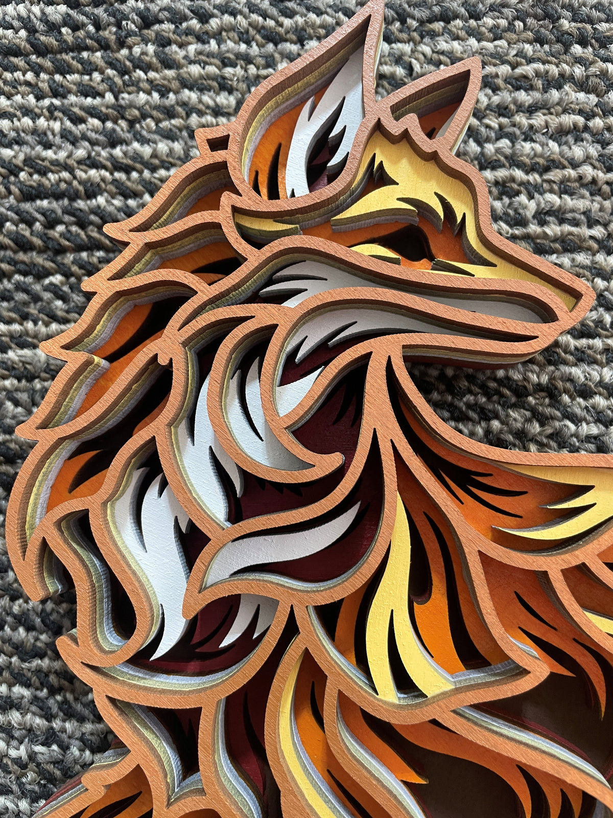 Handcrafted Laser-Cut Multi-Layered Wooden Fox Wall Art
