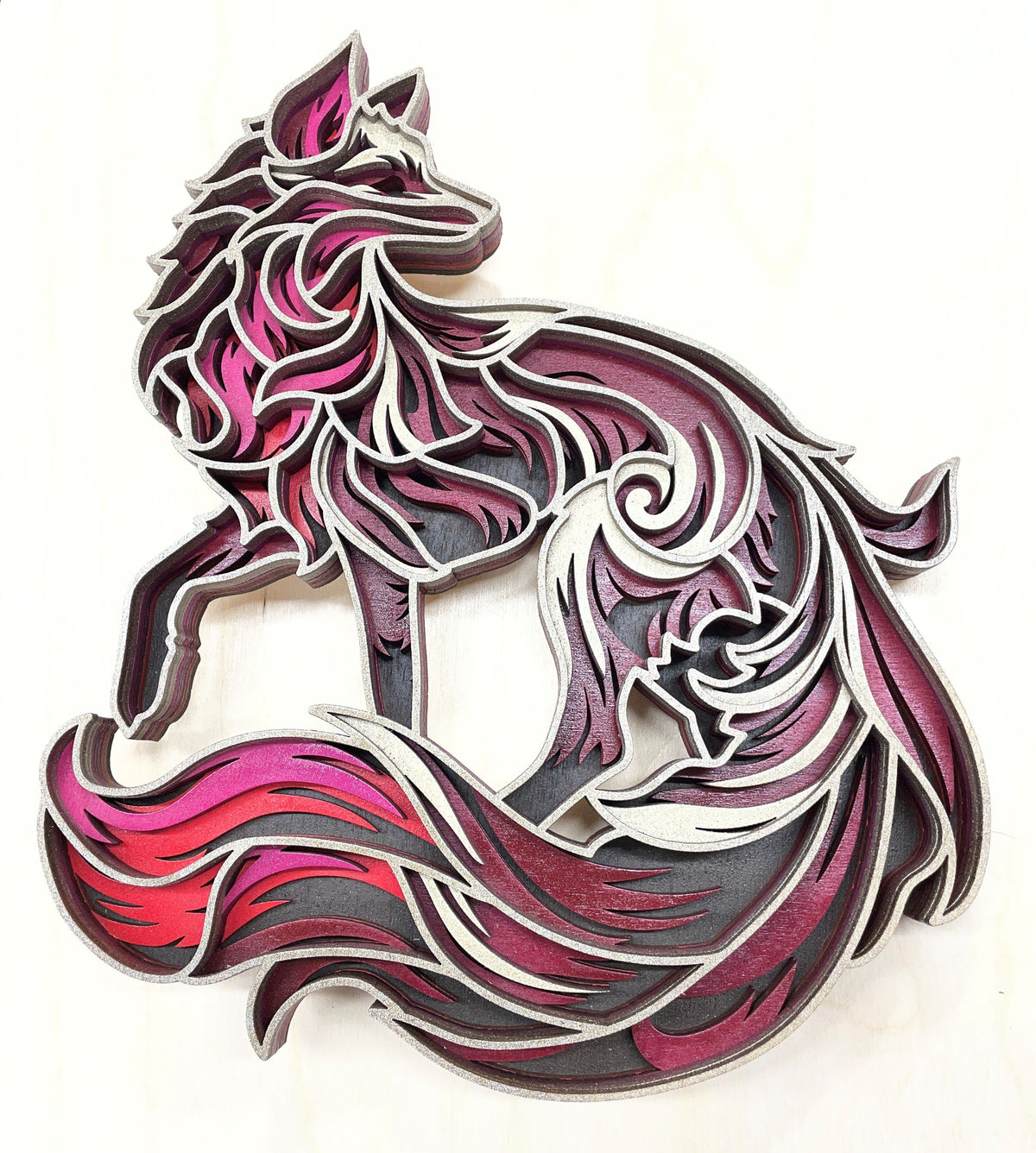 Handcrafted Laser-Cut Multi-Layered Wooden Fox Wall Art
