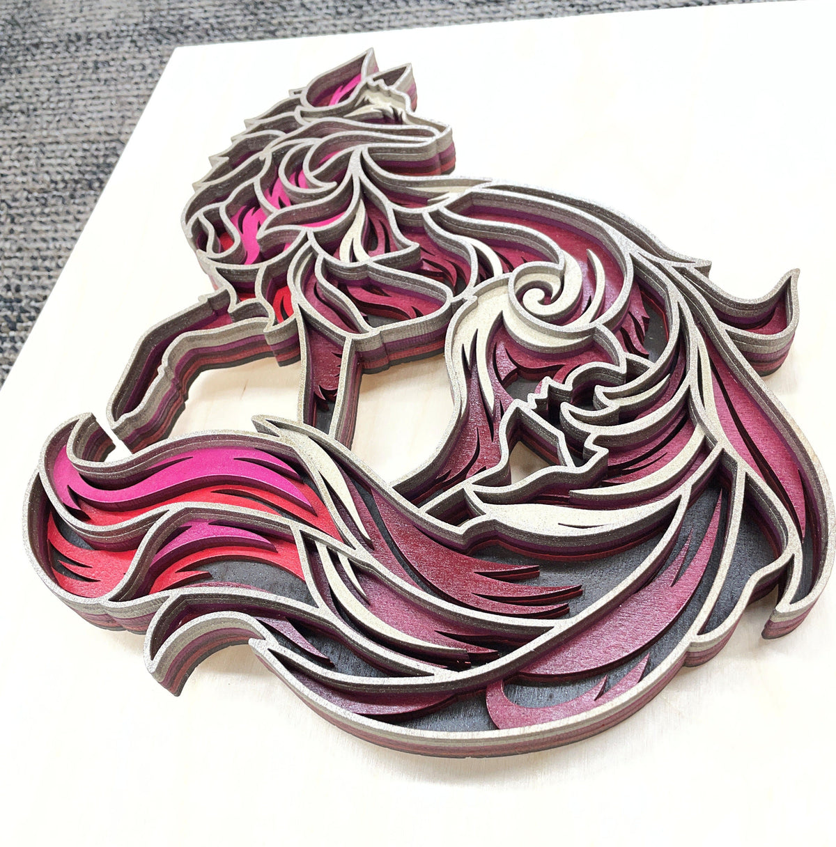 Handcrafted Laser-Cut Multi-Layered Wooden Fox Wall Art