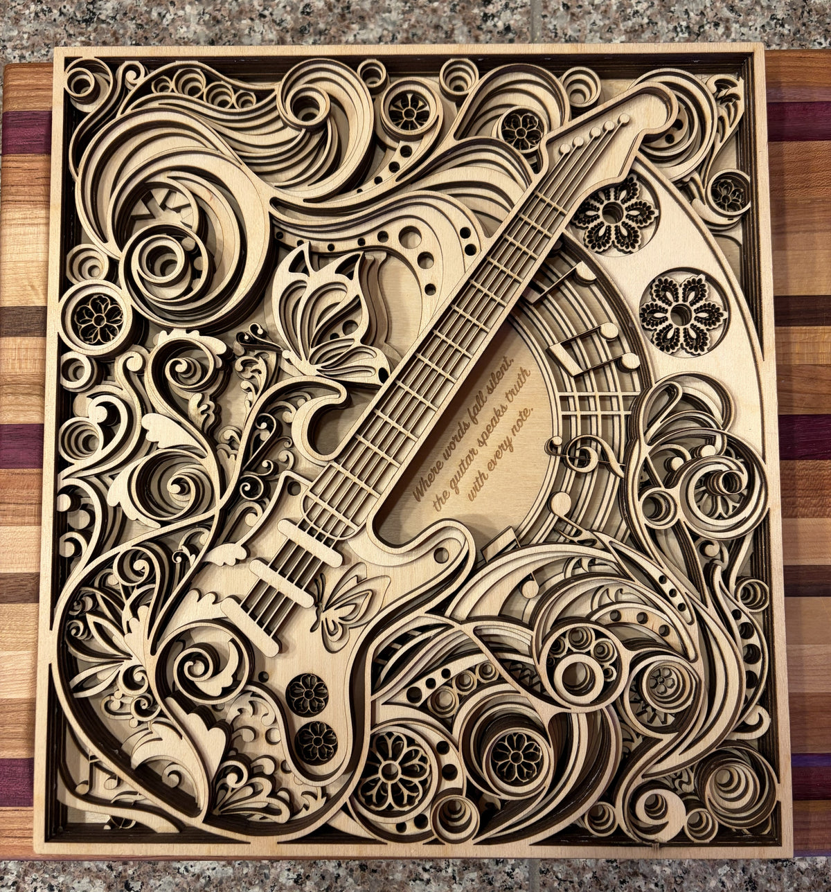 Handcrafted Laser-Cut Multi-Layered Wooden Guitar Wall Art