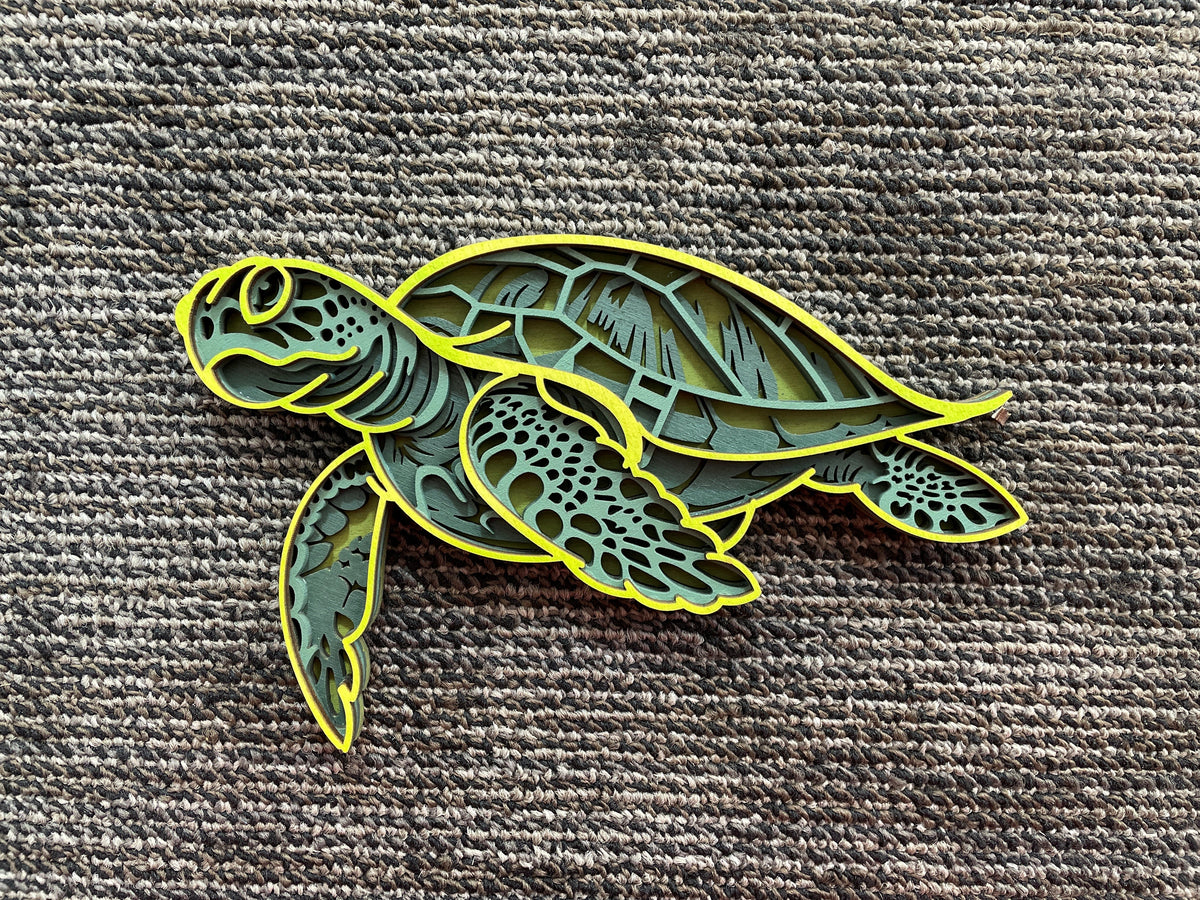 Handcrafted Laser-Cut Wooden Sea Turtle Wall Art - 2 color options